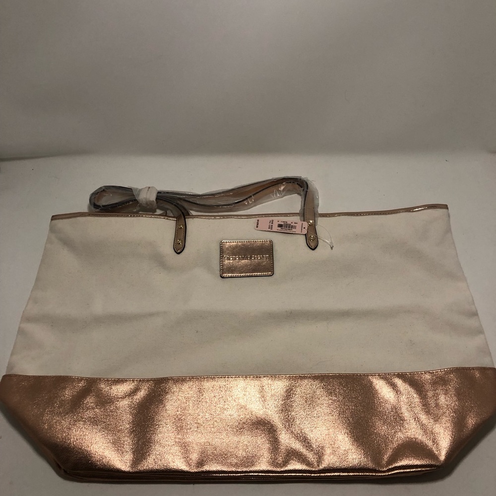 Victorias Secret Canvas and Metallic Rose Gold Tote Bag